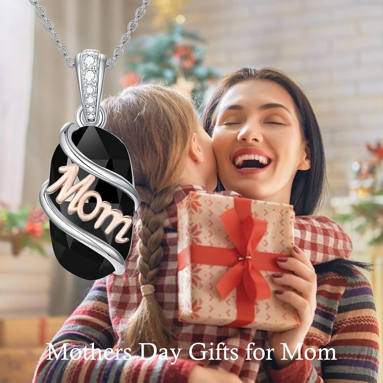 925 Sterling Silver Black Onyx Mom Pendant Necklace for Women's Gifts-0-3