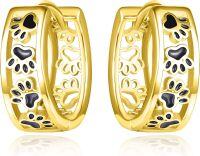 wholesale  Sterling Silver Paw Print Huggie Earrings for Women Pet Lover Gift -Gold