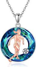 wholesale 925 Sterling Silver Blue Crystal Football Player Pendant Necklace for Women Girls-0-0