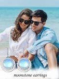 wholesale 925 Sterling Silver Blue Rainbow Moonstone Leverback Dangle Drop Earrings for Women-0-2