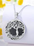 wholesale 925 Sterling Silver Round Black Onyx and White Moonstone Tree of Life Pendant Necklace-0-1
