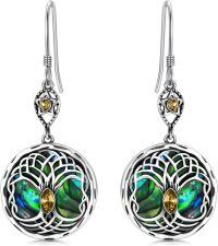 wholesale Sterling Silver Birthstone Celtic Tree of Life Dangle Earrings-Simulated Topaz