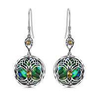 wholesale 925 Sterling Silver Celtic Knot Tree Of Life Earrings Wholesale With Green Malachite And Blue Crystal-Simulated Topaz