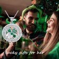 wholesale 925 Sterling Silver Celtic Shamrock Pendant Necklace with Green Cubic Zirconia Stones and Box Chain Gift for Women-0-5