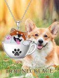 wholesale 925 Sterling Silver Teacup Dog Paw Print Charm Necklace for Women-0-2