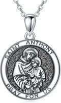 wholesale 925 Sterling Silver Saint Anthony Pendant Necklace with Chain - Religious Gift for Women and Men-0-0