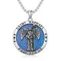 wholesale 925 Sterling Silver Blue Opal Saint Raphael Angel Prayer Medal Pendant Necklace -0-0