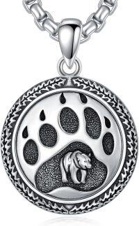 wholesale 925 Sterling Silver Wolf Paw Print Pendant Necklace  for Men Norse Viking Jewelry-F01-Bear