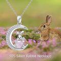 wholesale 925 Sterling Silver Rabbit in Moon Pink Stone Pendant Necklace - Cute  for Women-0-5