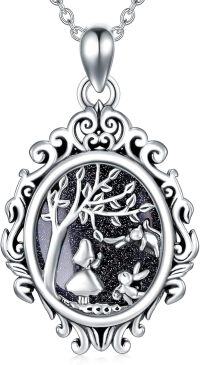 wholesale 925 Sterling Silver Natural Gemstone Alice in Wonderland Necklace for Women-E1-Natural Blue Sandstone