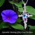 wholesale 925 Sterling Silver Floral Cross Pendant Necklaces with Purple and Blue Stones for Women's-0-5