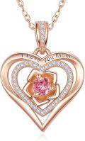 wholesale S925 Sterling Silver & 18K Rose Gold Plated Tourmaline Birthstone Necklace for Women - I Love You Mom Engraved Romantic Gift for Mom, Grandma-0-0