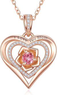 wholesale S925 Sterling Silver & 18K Rose Gold Plated Tourmaline Birthstone Necklace for Women - I Love You Mom Engraved Romantic Gift for Mom, Grandma-I Love You Mom-10-Oct