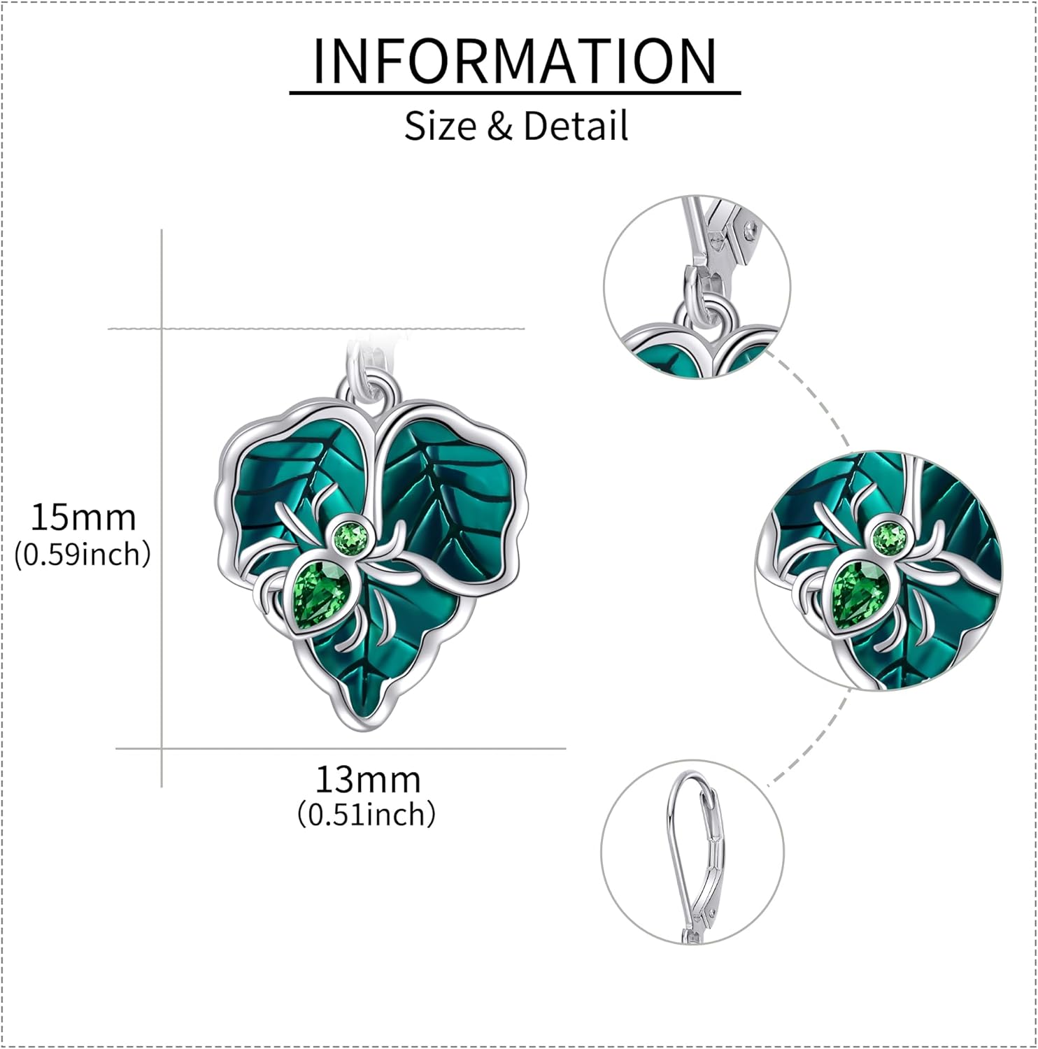 wholesale 925 Sterling Silver Green Leaves & Insects Drop Earrings Gift for Her-0-4