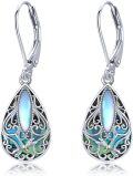 wholesale 925 Sterling Silver Abalone Shell Dragonfly Filigree Teardrop Dangle Leverback Earrings-0-0