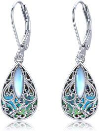 wholesale 925 Sterling Silver Abalone Shell Dragonfly Filigree Teardrop Dangle Leverback Earrings-Dragonfly