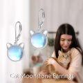wholesale 925 Sterling Silver Blue Moonstone Cat Ear Studs Dangle Drop Earring  for Girls and Women-0-2