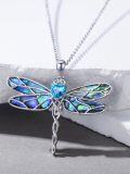 wholesale 925 Sterling Silver Abalone Shell Blue Crystal Heart Dragonfly Pendant Necklace for Women-0-1