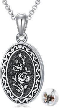 wholesale Sterling Silver 12 Month Birth Flower Photo Locket Necklace Jewelry Gift -1.no custom-06-June-rose-3.photo&text customized-2.text customized-06-June-rose-p-06-June-rose-text