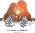 wholesale 925 Sterling Silver Celtic Moon Triquetra Stud Earrings w/Green Jasper Stone - Vintage Irish  for Her-0-5