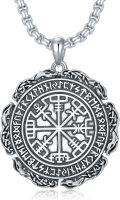 wholesale 925 Sterling Silver  Viking Vegvisir Compass Pendant Necklace for Men with 22 + Extender Chain-0-0