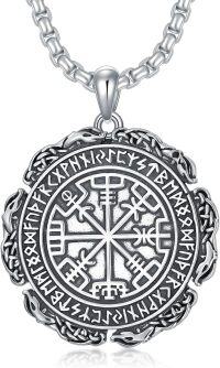 wholesale 925 Sterling Silver  Viking Vegvisir Compass Pendant Necklace for Men with 22 + Extender Chain-01