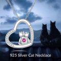 wholesale 925 Sterling Silver Blue Moonstone Cat Heart Pendant Necklace for Women-0-5