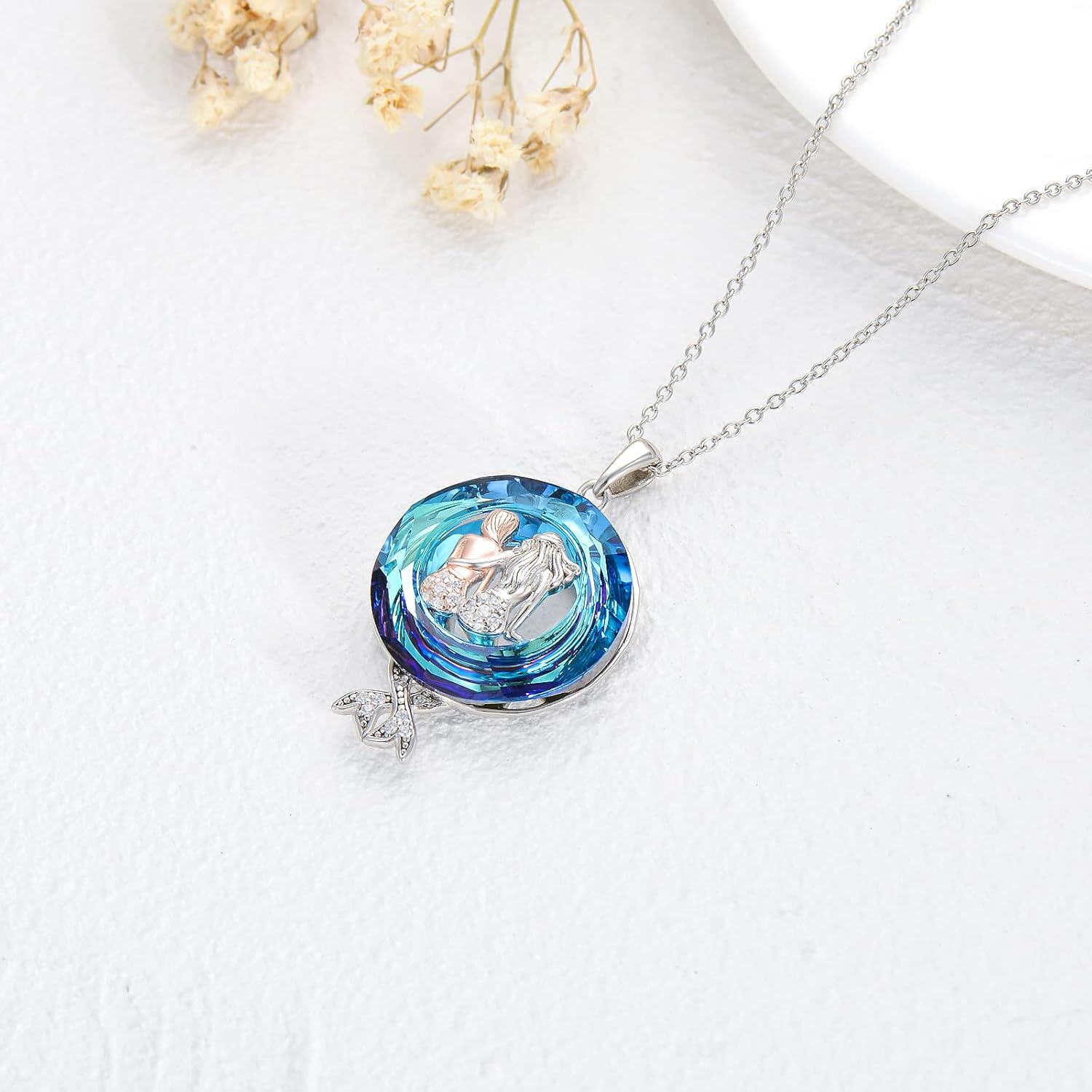 Sterling Silver Crystal Mermaid Necklace Sister Jewelry Gift for Women-0-5