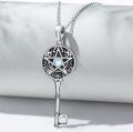wholesale 925 Sterling Silver Key Amulet Necklace w/ Triple Moon Goddess & Pentagram Pendant - Wicca Pagan s for Women-0-3