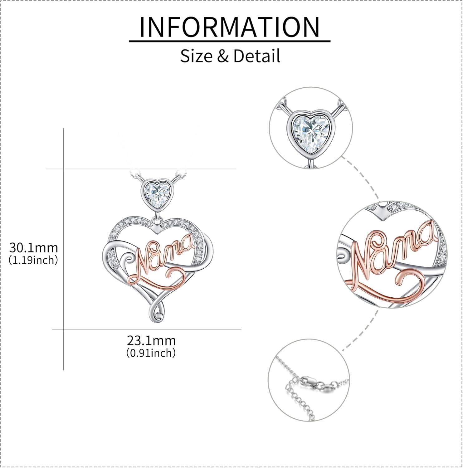 wholesale 925 Sterling Silver Heart Nana Nameplate Pendant Necklace with Cubic Zirconia Stones - Mother's Day Gifts for Grandma-0-4