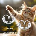 wholesale 925 Sterling Silver Heart Shaped Cat Stud Earrings - Adorable Animal  for Women and Girls-0-2