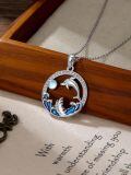 wholesale 925 Sterling Silver Dolphin Moonstone Ocean Wave Pendant Necklace For Women-0-1