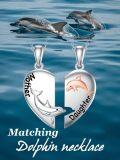 wholesale 925 Sterling Silver Dolphin Mother & Daughter Heart Pendant Necklaces-0-1