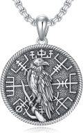 wholesale 925 Sterling Silver Raven Bird Round Medallion Pendant Necklace with Chain for Women and Men Gifts-0-0