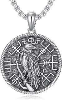 wholesale 925 Sterling Silver Raven Bird Round Medallion Pendant Necklace with Chain for Women and Men Gifts-Raven