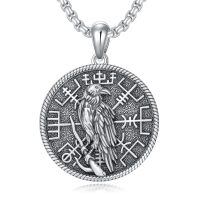 wholesale 925 Sterling Silver Raven Bird Round Medallion Pendant Necklace with Chain for Women and Men Gifts-Raven
