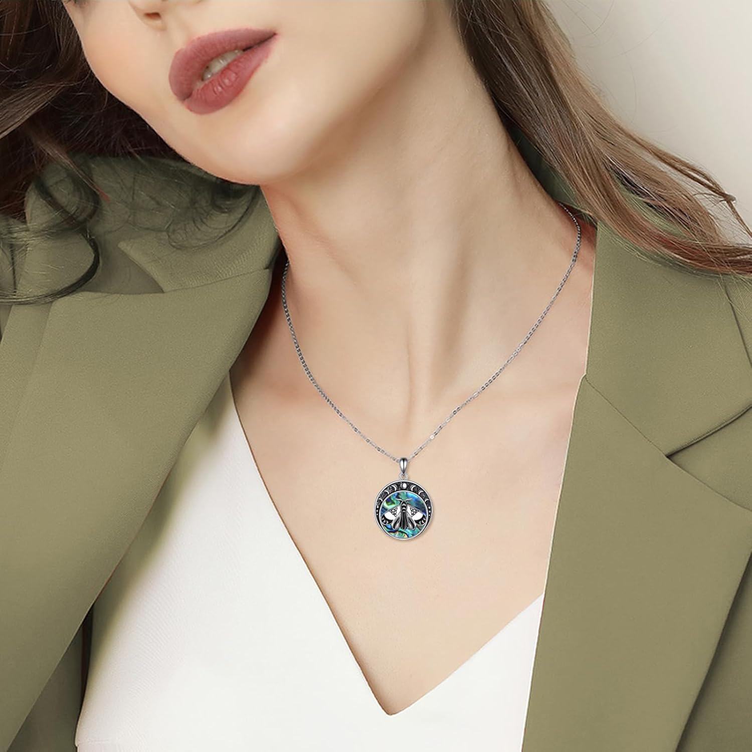 wholesale 925 Sterling Silver Oxidized Vintage Necklace w/Moon Phase Moth Wolf Pendent - Christmas Gift for Her & Mom-0-1