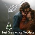 wholesale Rhodium-Plated Nickel-Free 925 Sterling Silver Moss Agate Leaf Necklace, Adjustable 18+2 Chain, Hypoallergenic, Nature-Inspired Gift for Her-0-2
