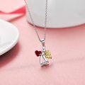 wholesale 925 Sterling Silver Red Heart & Gold Wings Guardian Angel Pendant Necklace for Women's Birthdays Gifts-0-1