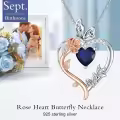 TOUPOP Sterling Silver Sapphire Rose Heart Butterfly Pendant Necklace-0-2