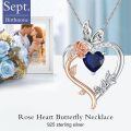 TOUPOP Sterling Silver Sapphire Rose Heart Butterfly Pendant Necklace-0-2