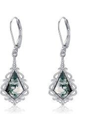 wholesale 925 Sterling Silver Green Moss Agate Filigree Teardrop Leverback Earrings Gift for Her-Moss Agate