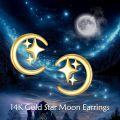 wholesale 14K Gold Star and Crescent Moon Filigree Teardrop Dangle Earring Leverback  for Women Girls-0-4