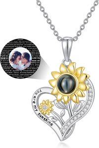 wholesale 14K Gold Plated & Love Stone Personalized I Love You Necklace in 100 Languages with Nano Projection, Custom Photo, 925 Sterling Silver, Gift for Her-D-Sunflower-Customized photo