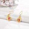 wholesale 14K Gold Heart-Shaped Cardinal Drop Earrings - Christmas Gifts for Her-0-2