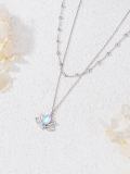 wholesale 925 Sterling Silver Lotus Moonstone Pendant Necklace Cubic Zirconia Beaded Layered Chain For Women-0-2