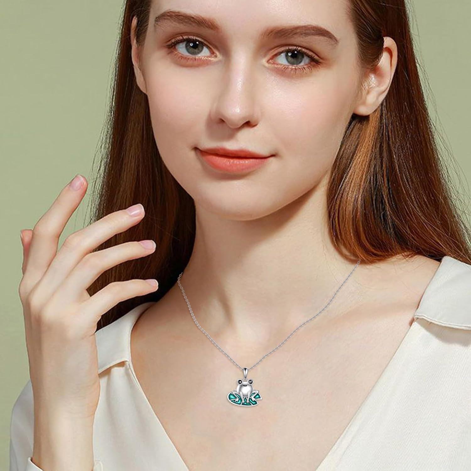 925 Sterling Silver Frog Pendant with Green Enamel Leaves Necklace for Women-0-4