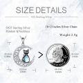 wholesale 925 Sterling Silver Cat in the Moon Pendant with Rainbow Moonstone and Star Charm Necklace for Women Girls-0-4
