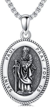 wholesale Sterling Silver Saint Medal Oval Necklace for Men Women Religious Jewelry-14-St Paul Medal
