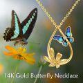wholesale 14K Gold Blue Enamel Flower & Butterfly Pendant Necklace for Women-0-4